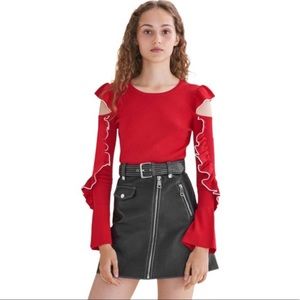 MAJE Madeline Cold-shoulder Ruffled Knitted Sweater